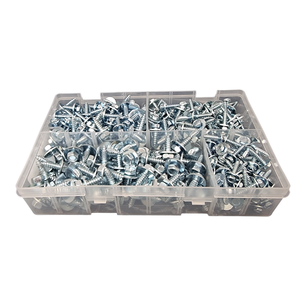 400pc Assorted Hex Head Self Tapping Screws Box - BZP, 8 to 14 Gauge x 3/4in