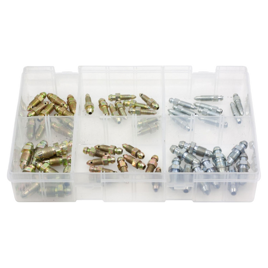 60pcs Assorted Brake Bleed Screws Set – Metric & Imperial Caliper Nipples | Partitioned Box