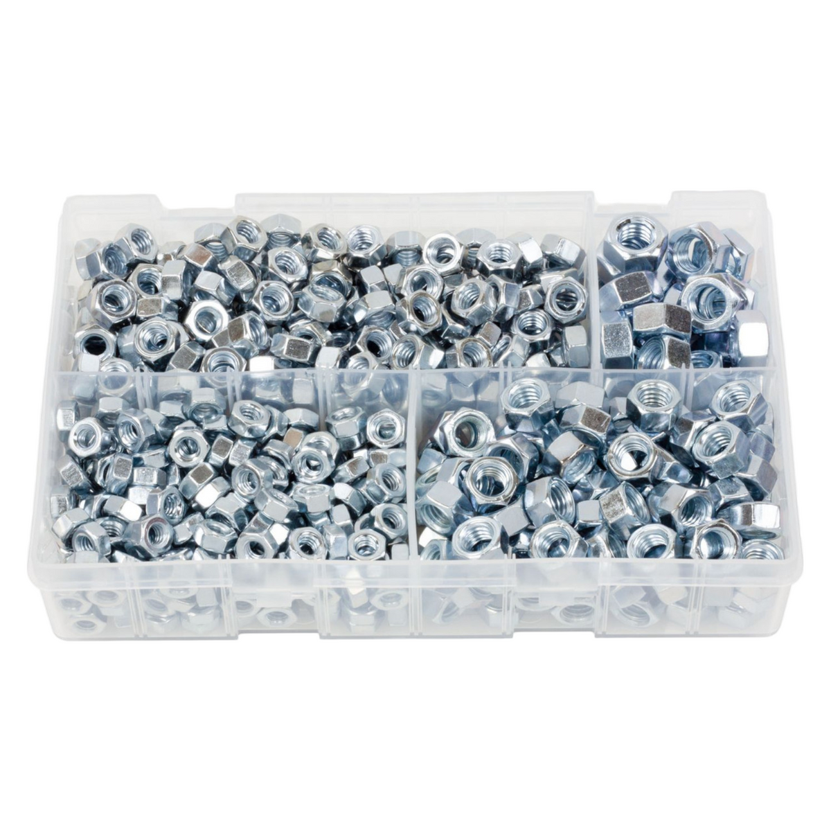 525pc Assorted UNC Nuts Box - BZP Steel, 1/4in to 7/16in