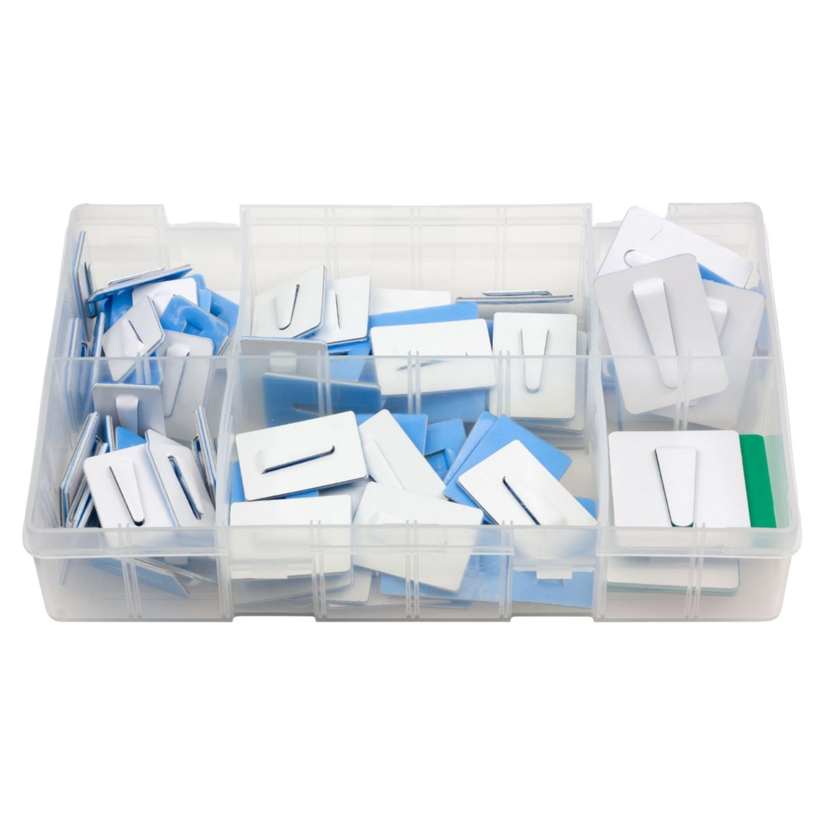 100pc Assorted Coated Steel Self Adhesive Cable Clips Box - 4 Sizes