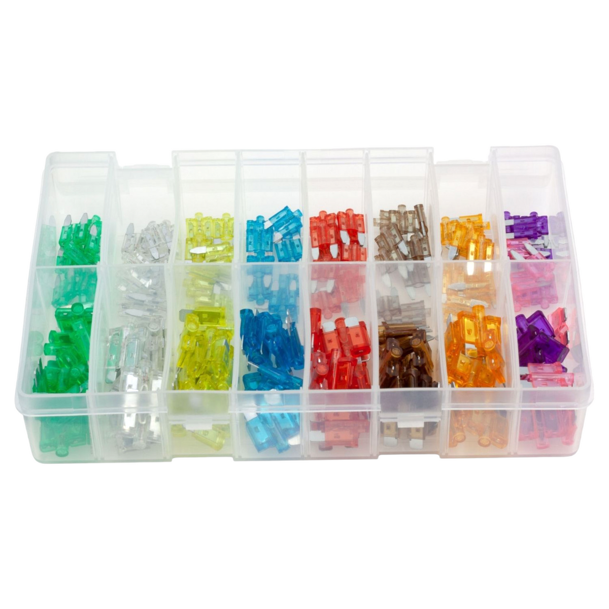 160pc Assorted Blow Glow Blade Fuses Box - Mini & Standard, 3A to 30A