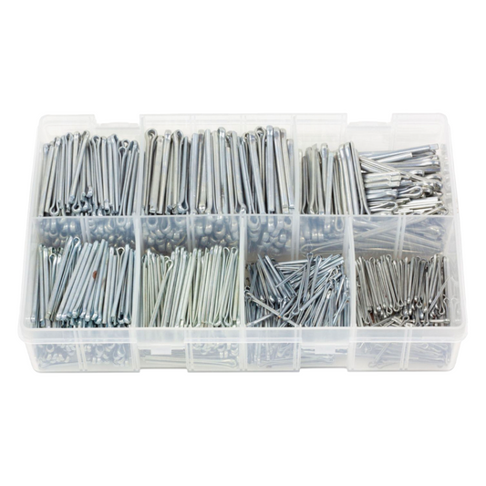 1000pcs Assorted Split Pins Set – Standard Sizes 1/16" to 5/32" | Bright Zinc Plated | Partitioned Box