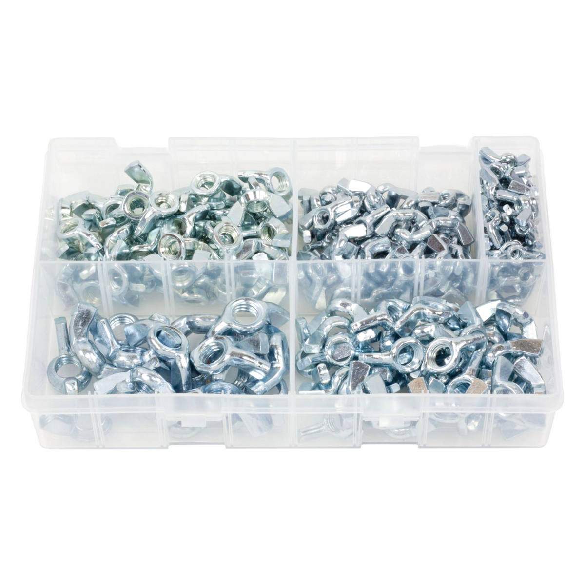 200pc Assorted Wing Nuts Box - BZP Steel, M5 to M12