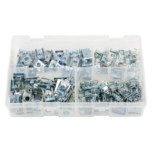 100Pc Assorted Chimney Nut Clips Set – 4mm 5mm 6mm 8mm Bright Zinc Plated U Nuts Speed Fasteners Box