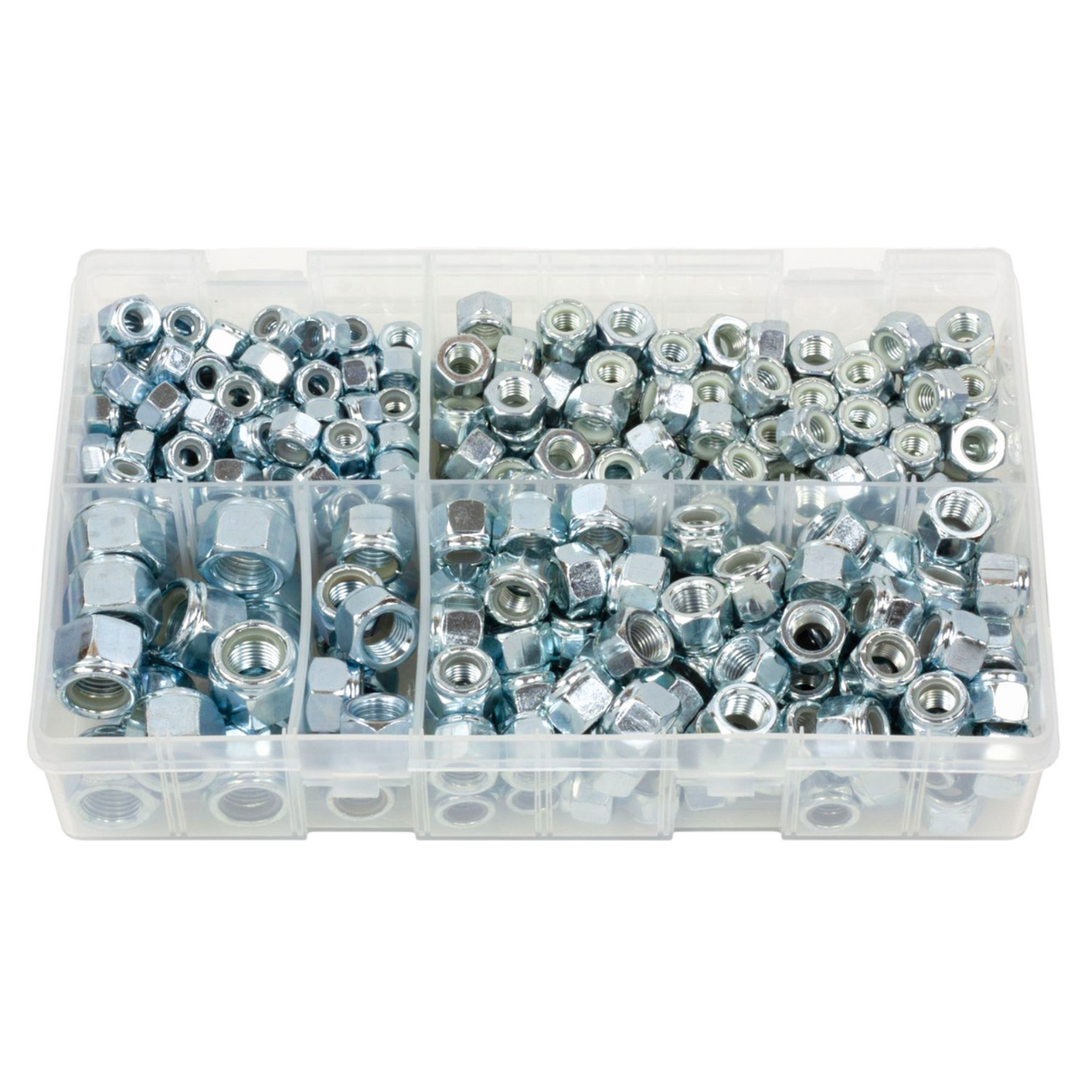 325pc Assorted UNF Nyloc Nuts Box - 1/4 to 1/2 Inch