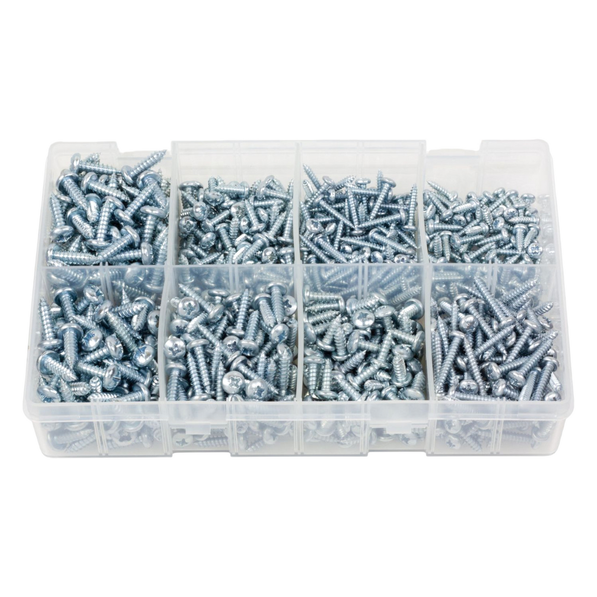 800pc Assorted Self Tapping Screws Box - Pan Head Pozi, No 6 to 12