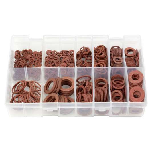 610pc Assorted Fibre Washers Box - Red Sealing Washers, 12 Sizes
