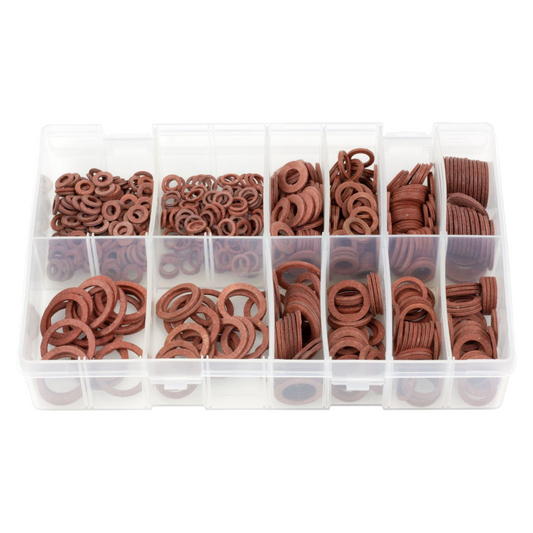 600pc Assorted Metric Fibre Washers Box - M5 to M18, Red Sealing
