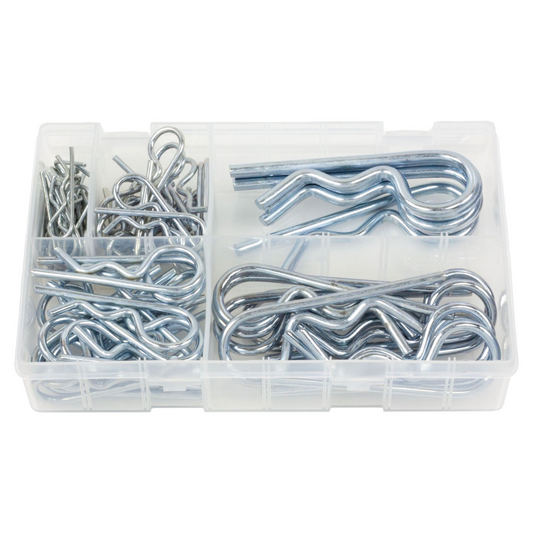 75pcs Assorted R Clips Set – Bright Zinc Plated Retaining Pins | Cotter / Lynch Pins | Partitioned Box