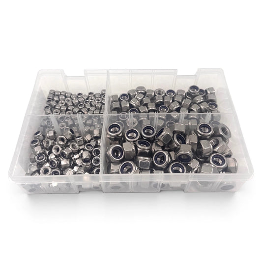 250pc Assorted A2 Stainless Nyloc Nuts Box - M5 to M10, DIN 985