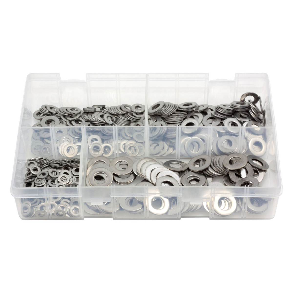 650pc Assorted A2 Stainless Flat Washers Box - M5 to M10, Form B
