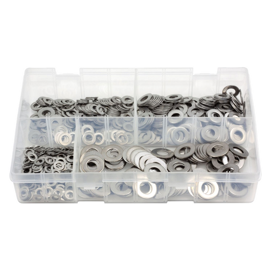 650pc Assorted A2 Stainless Flat Washers Box - M5 to M10, Form B