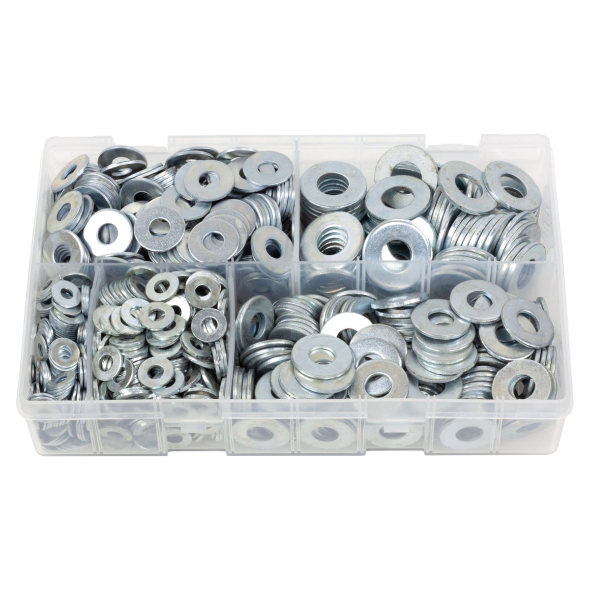 1000pc Assorted Flat Washers Box - BZP Metric, M5 to M12