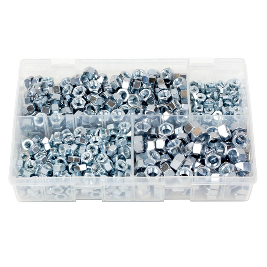 600pc Assorted UNF Steel Nuts Box - 3/16 to 3/8 Inch