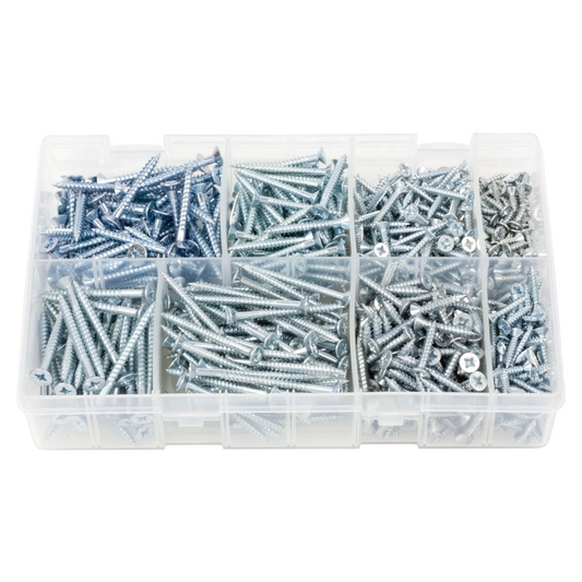 680pc Assorted Wood Screws Box - Gauge 6, 8 & 10, 1/2 to 2 Inch