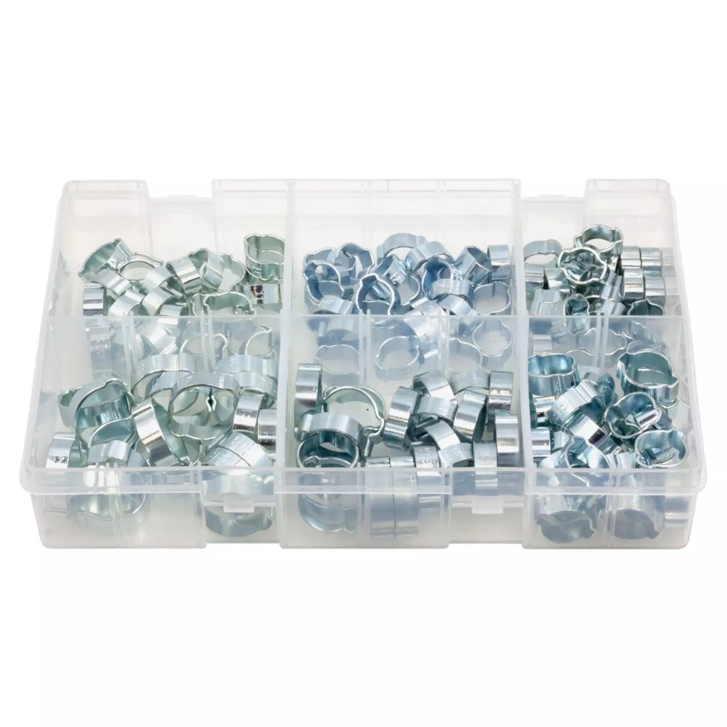 140pcs Assorted Box of O Clips – Double Ear Clamp Hose Clips 8–20mm | 140 x O Clips