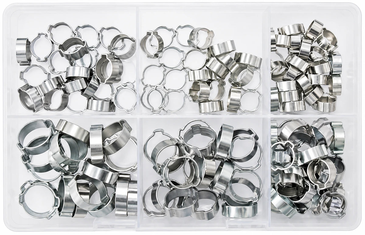 140pc Assorted O Clips Box - Single Ear Hose Clamps, 8-20mm