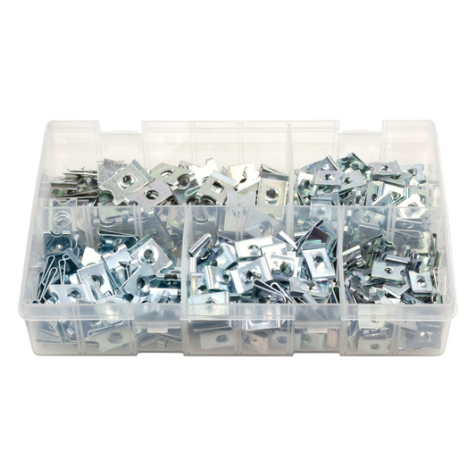 300Pcs Assorted Speed / Spire Fasteners U-Clips Box – Sizes No.6 to No.14 ZP | Partitioned Storage Case