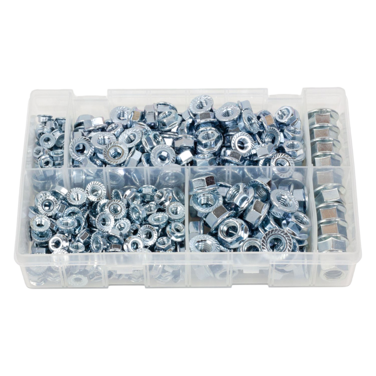 370pc Assorted Flanged Nuts Box - Metric M5 to M12