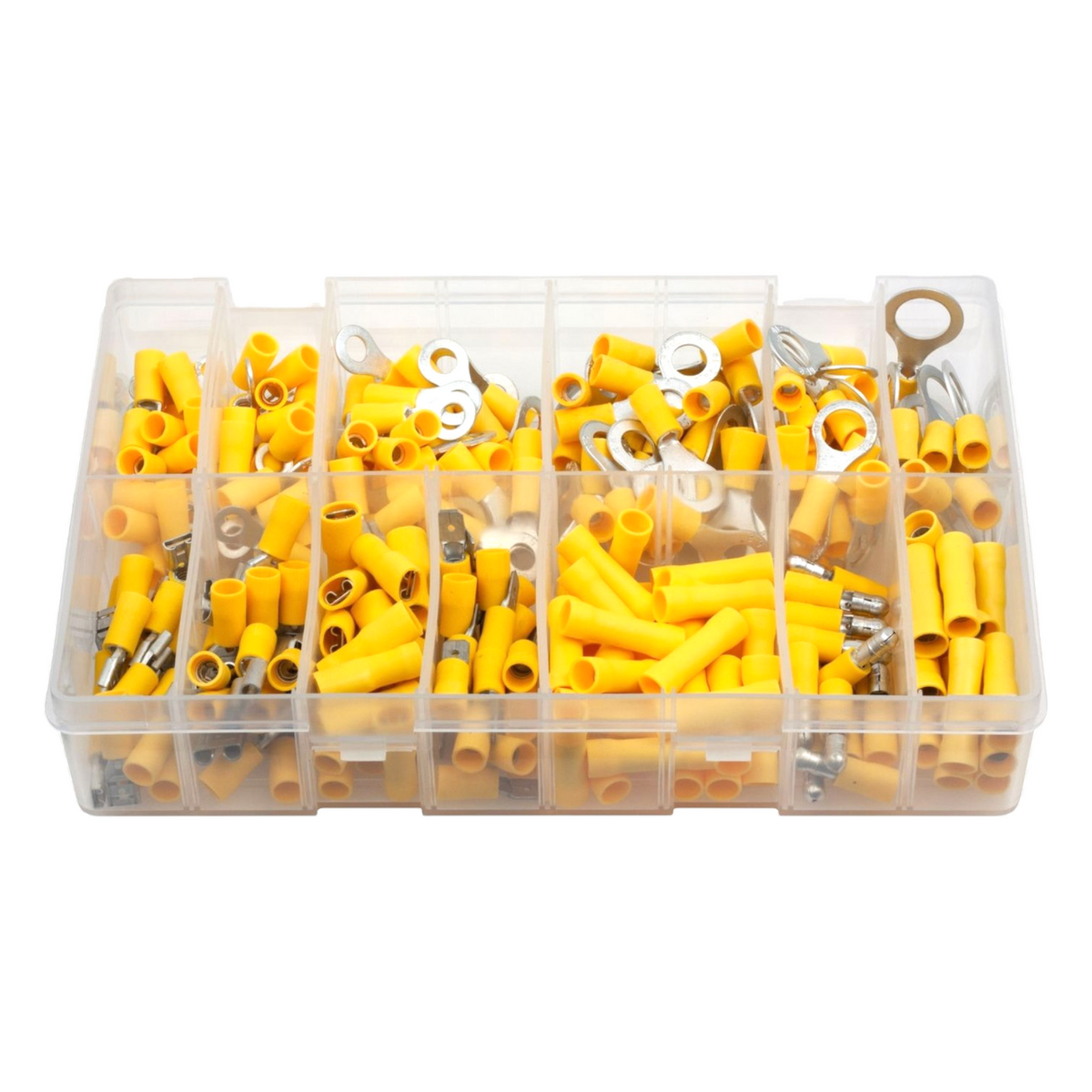 260pc Assorted Yellow Crimp Terminals Box - 3 to 6mm Cable