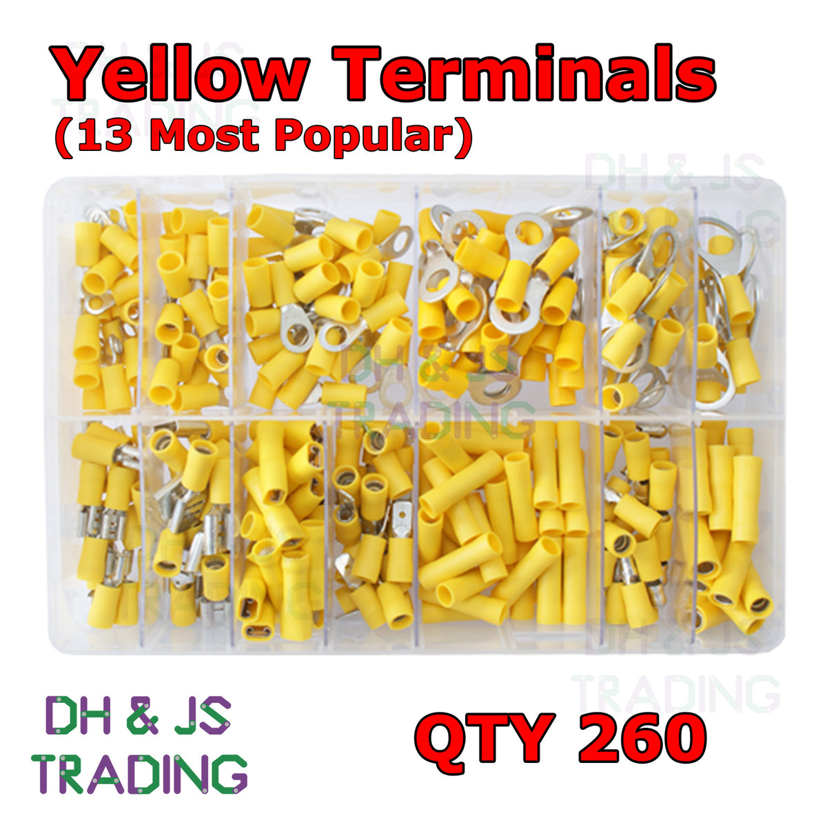 260pc Assorted Yellow Crimp Terminals Box - 3 to 6mm Cable