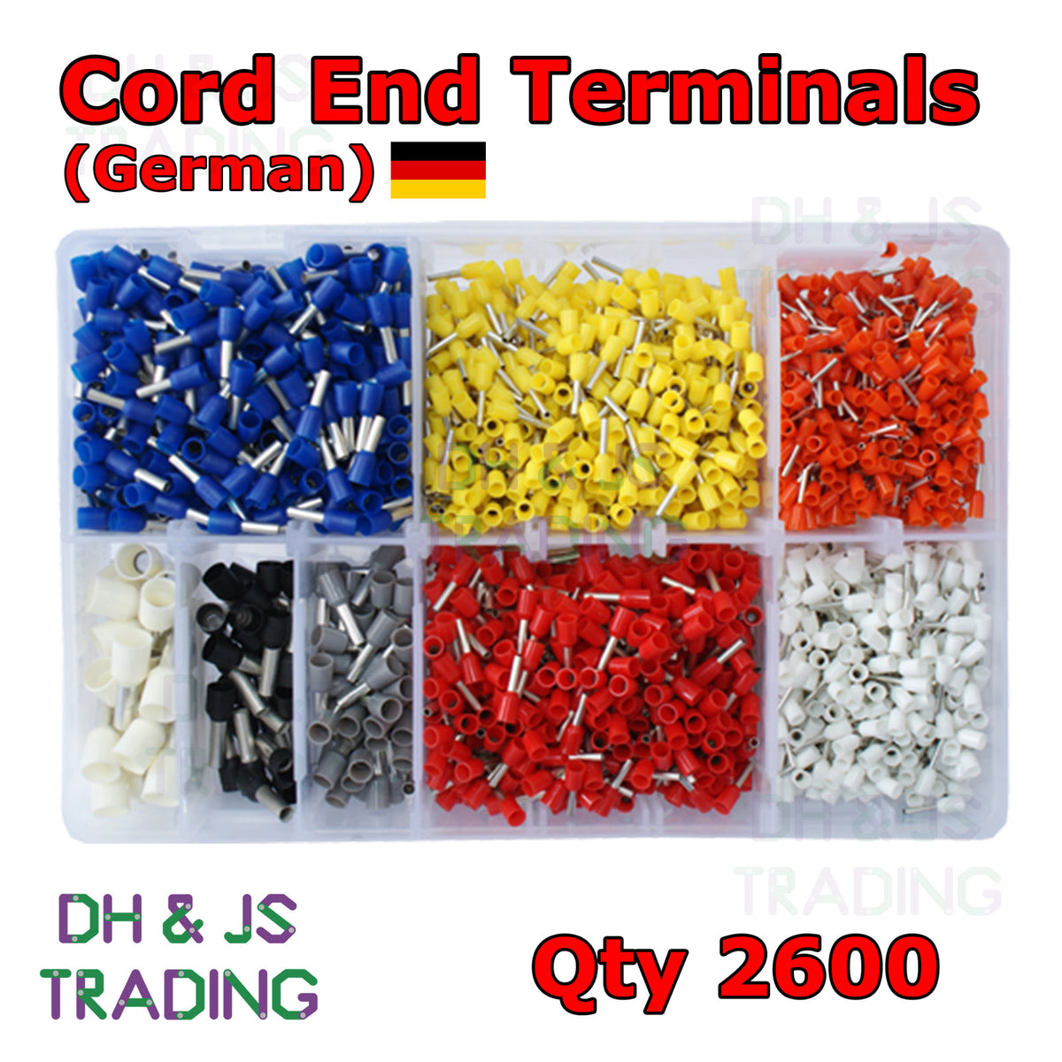 2600pc Assorted Bootlace Ferrules Box - German Code, 0.5 to 10mm