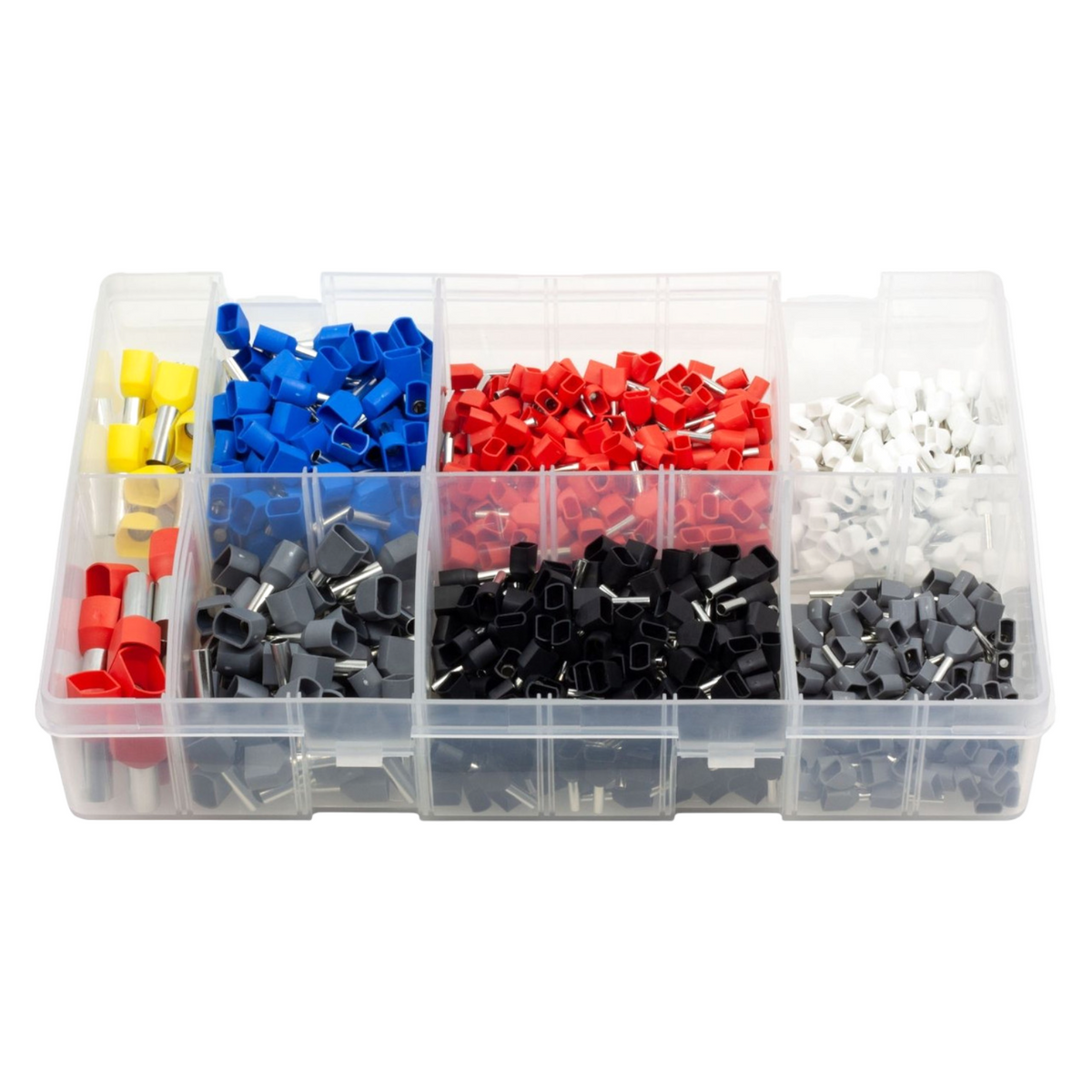 770pc Assorted Twin Bootlace Ferrules Box - 0.5 to 10mm, 8 Sizes