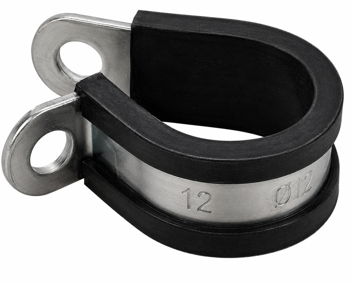 Rubber Lined P Clips – W4 Stainless Steel Hose Pipe & Cable Mounting Clips (5mm–50mm)