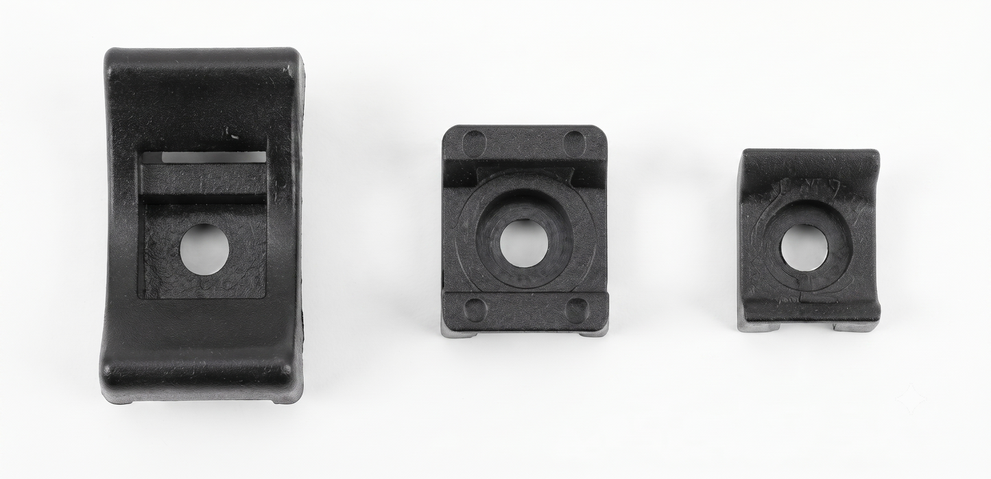 Cable Tie Saddle Mounts – Screw-Fix Cradle Bases, Black & White
