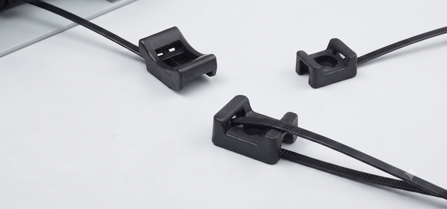 Cable Tie Saddle Mounts – Screw-Fix Cradle Bases, Black & White