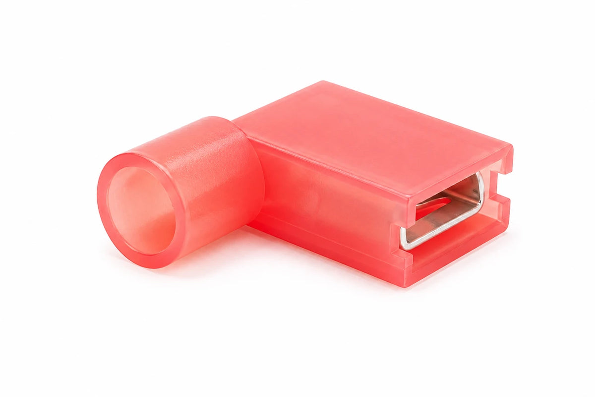 Insulated Flag Terminal Connectors 90° – Crimp On Right Angle Electrical Terminals 6.3mm