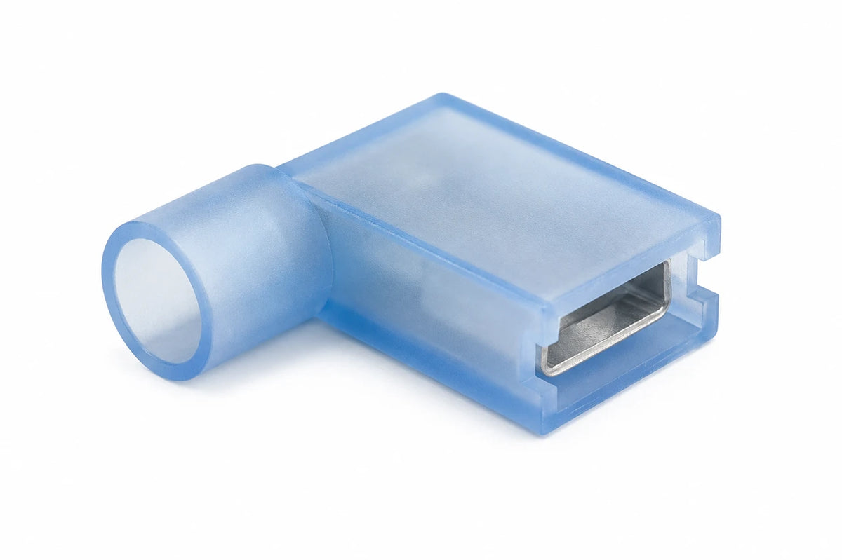 Insulated Flag Terminal Connectors 90° – Crimp On Right Angle Electrical Terminals 6.3mm
