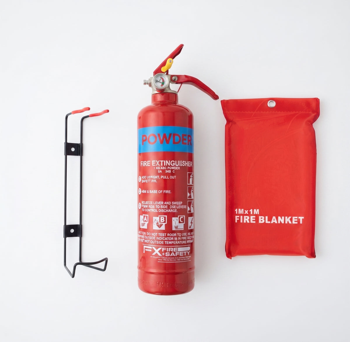 1kg ABC Dry Powder Fire Extinguisher With Gauge, Bracket & 1m Fire Blanket – BSI Kitemarked Home, Car, Kitchen & Office Fire Safety Kit