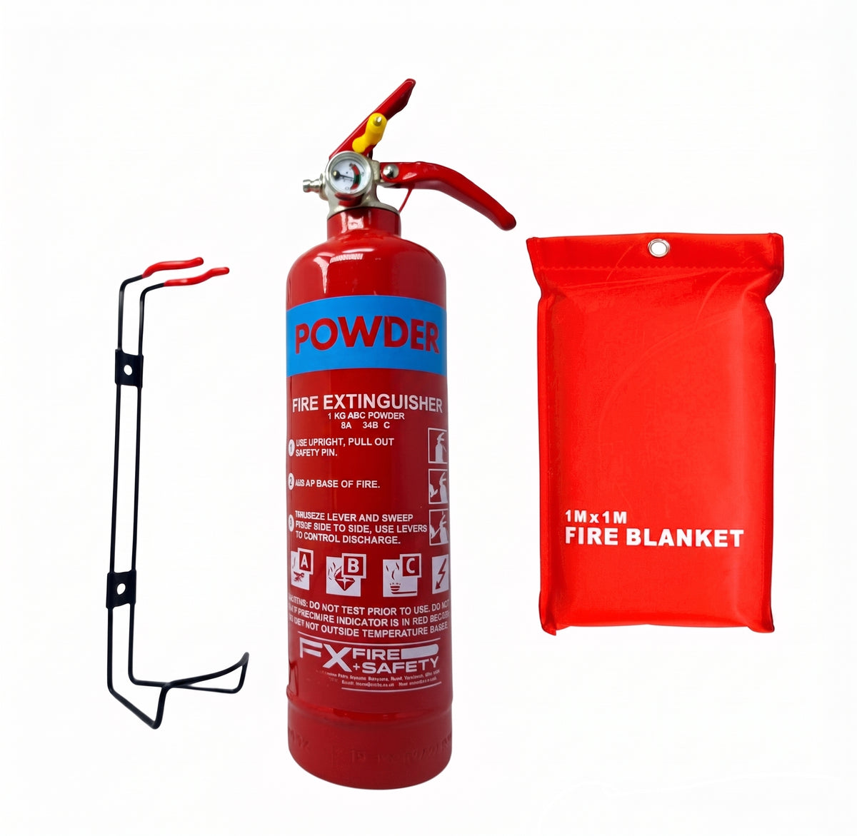 1kg ABC Dry Powder Fire Extinguisher With Gauge, Bracket & 1m Fire Blanket – BSI Kitemarked Home, Car, Kitchen & Office Fire Safety Kit