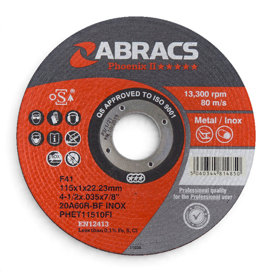 115mm x 1mm Stainless Steel & Metal Cutting Disc (4.5") — Abracs Proflex INOX