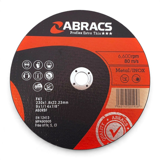 230mm x 1.8mm Stainless Steel & Metal Cutting Disc (9") - Abracs Proflex INOX