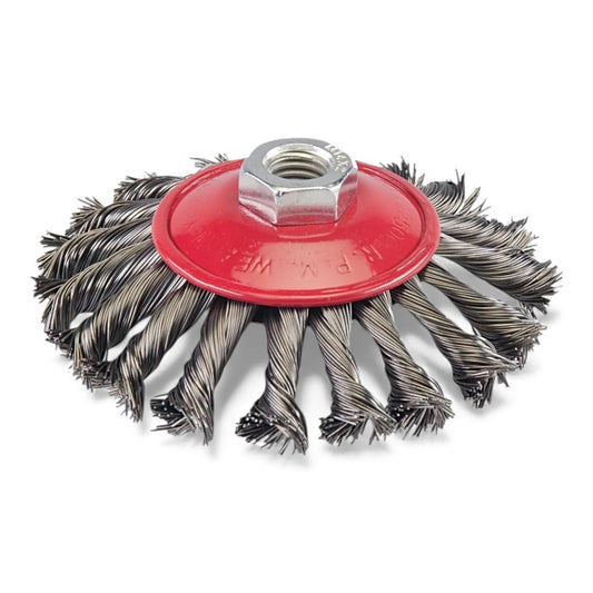 Twist Knot Wire Brush – 115mm | M14 Thread | Heavy-Duty Steel Wheel for Rust, Paint & Weld Cleaning
