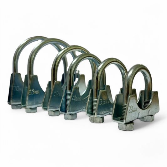 Universal U Bolt Exhaust Clamps M8 – Heavy Duty BZP Clamp with Nuts | 29mm–102mm
