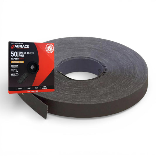 Emery Cloth Roll – Abracs Aluminium Oxide (Choose Grit & Length) | 25mm Wide | Fine, Medium & Coarse Grits