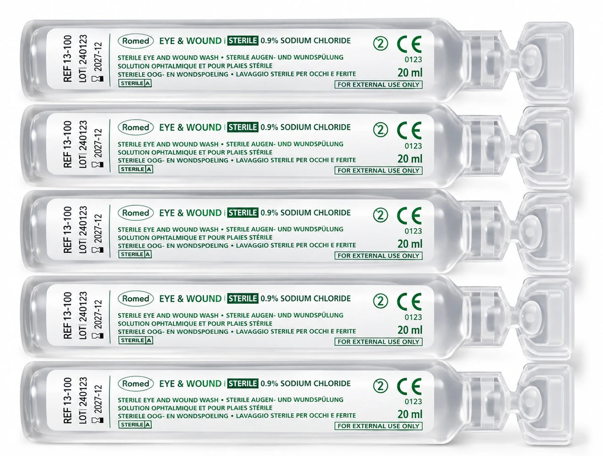 Sterile Saline 20ml Pods – Eye Wash & Wound Cleaning Solution (0.9% Sodium Chloride)