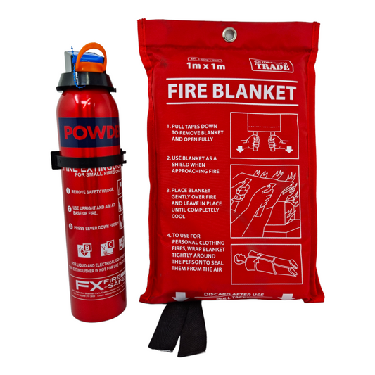 0.6kg Dry Powder Fire Extinguisher & Fire Blanket Set – Compact Fire Safety Kit With Mounting Bracket For Home, Car, Kitchen & Camper