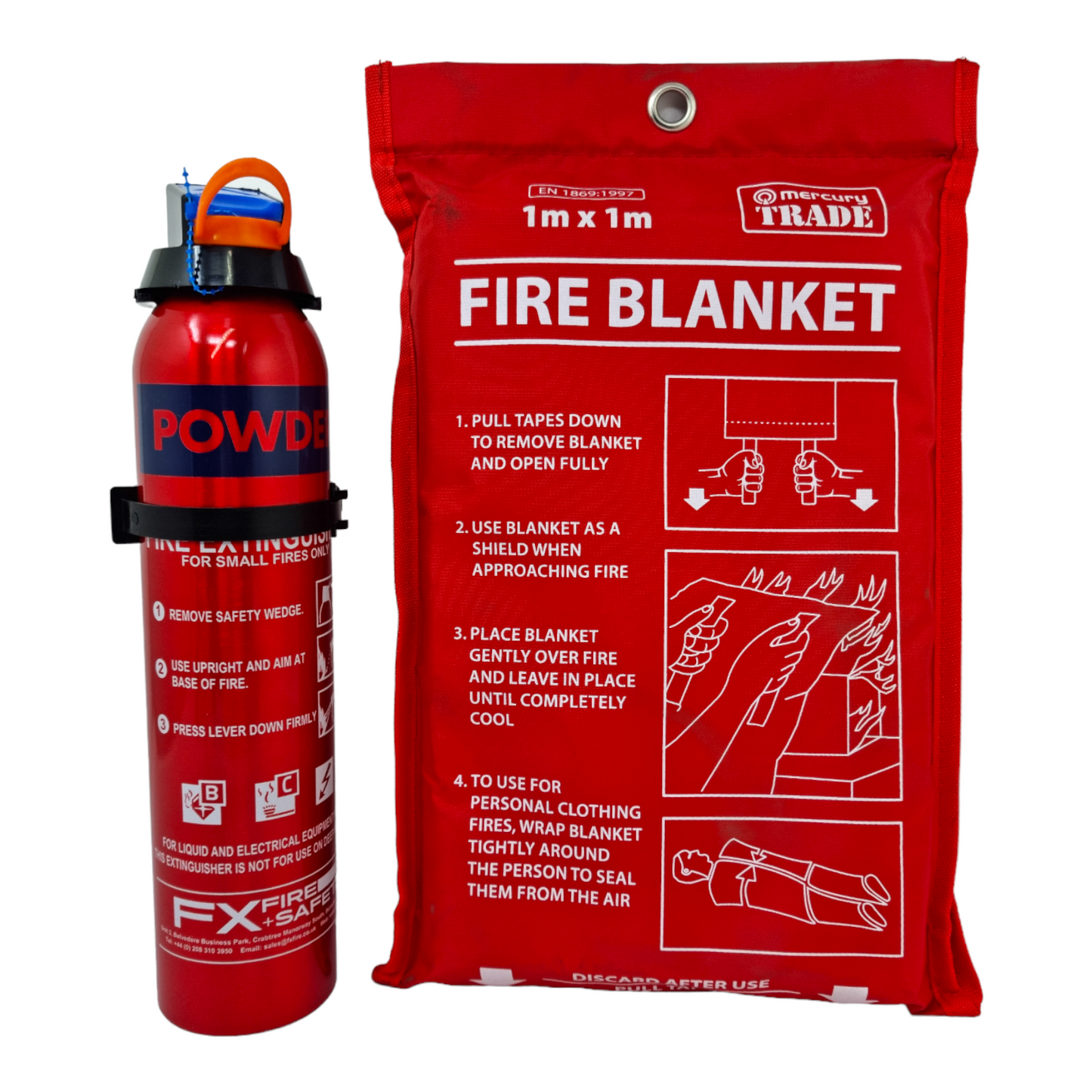 0.6kg Dry Powder Fire Extinguisher & Fire Blanket Set – Compact Fire Safety Kit With Mounting Bracket For Home, Car, Kitchen & Camper