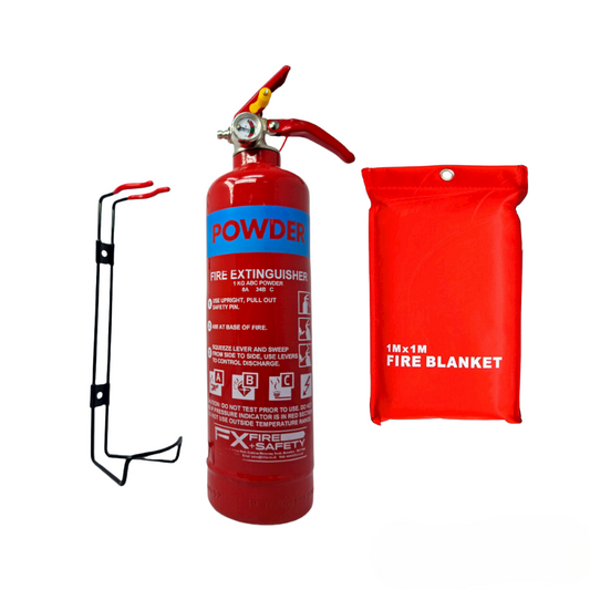 1kg ABC Dry Powder Fire Extinguisher With Gauge, Bracket & 1m Fire Blanket – BSI Kitemarked Home, Car, Kitchen & Office Fire Safety Kit