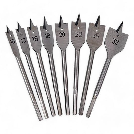 Flat Wood Drill Bits (6mm–38mm) – Spade Bit with Wallet | Hex Shank | 152mm Length