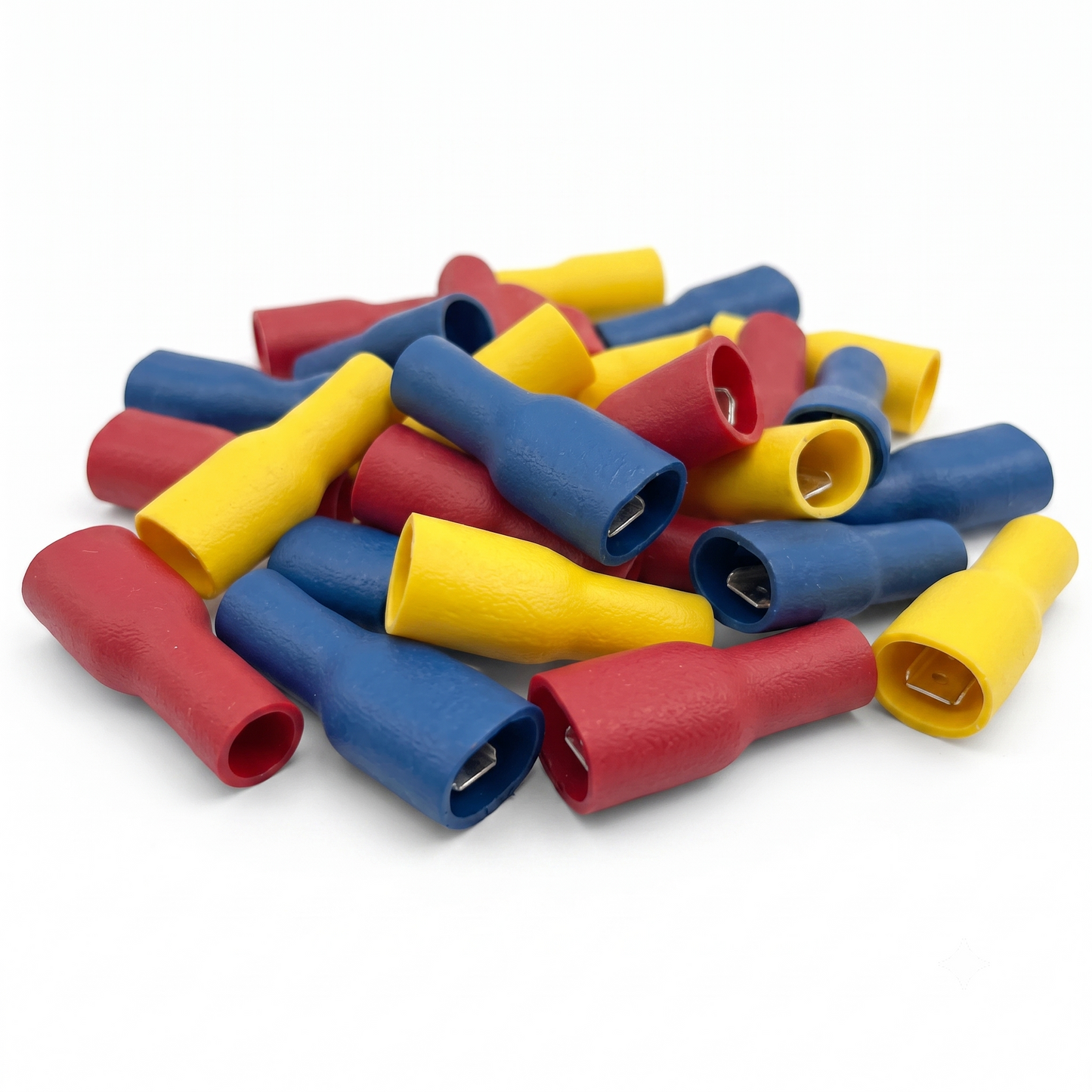 Fully Insulated Female Spade Terminals – Crimp Connectors (Red/Blue/Yellow)