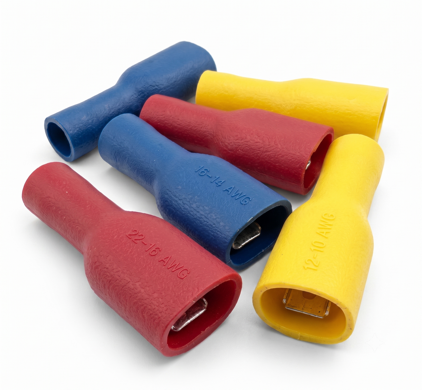 Fully Insulated Female Spade Terminals – Crimp Connectors (Red/Blue/Yellow)