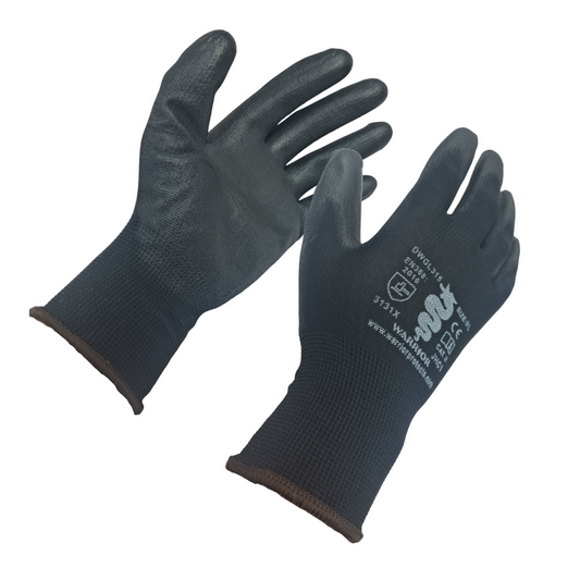 Premium PU Coated Safety Work Gloves – Black Polyurethane Dipped | Builder & Gardening Grip Gloves