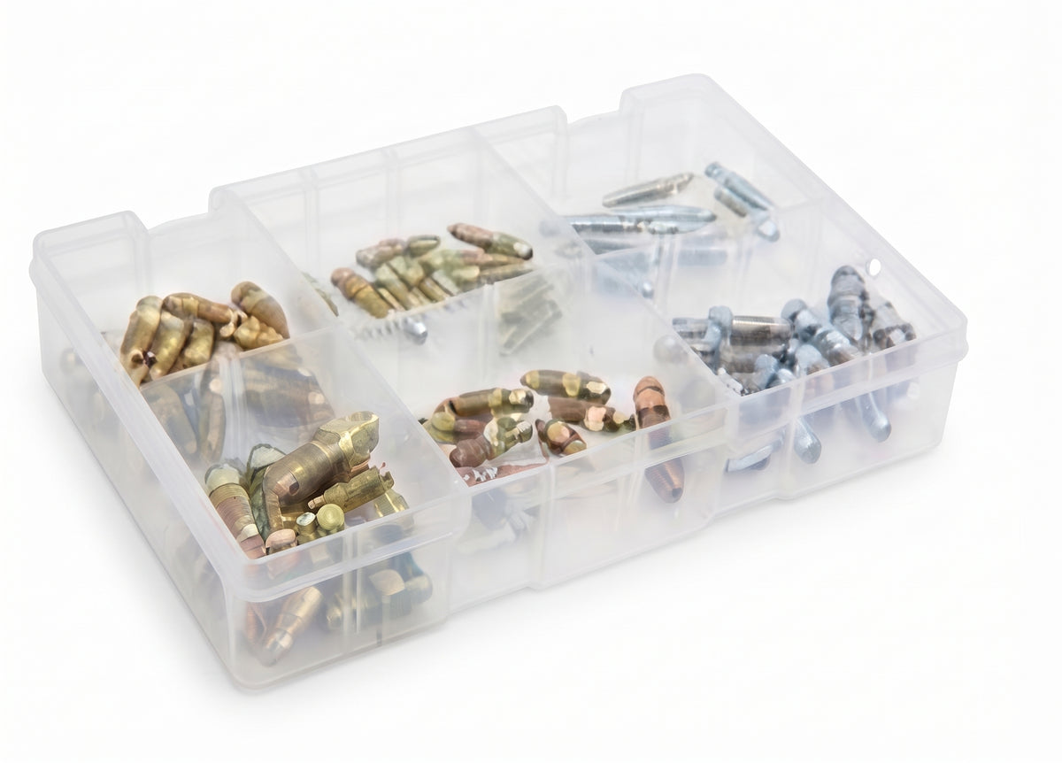 60pcs Assorted Brake Bleed Screws Set – Metric & Imperial Caliper Nipples | Partitioned Box
