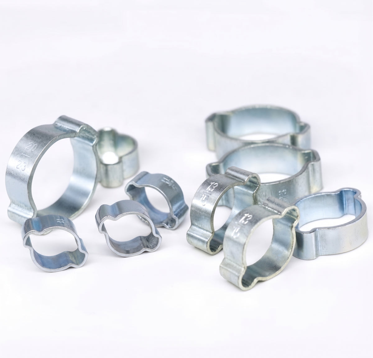 Double Ear O Clips - Crimp Hose Clamps, 8mm-23mm