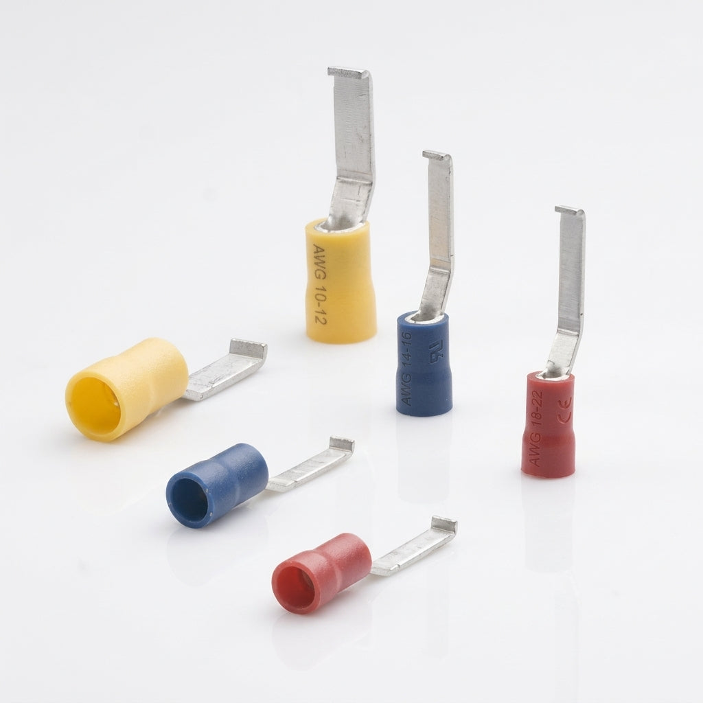 Insulated Lipped Blade Terminals - Crimp Blades 3mm & 4.6mm, Red, Blue & Yellow